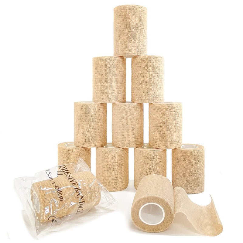 [Australia - AusPower] - Self Adhesive Bandage Wrap(12 Pack, 3 Inch x 5 Yards), First Aid Medical Cohesive Bandage Tape, Breathable Elastic Sports Athletic Tape Wrap for Ankle, Wrist, Knee, Foot Sprains & Swelling(Tan)… Brown (Pack of 12) 