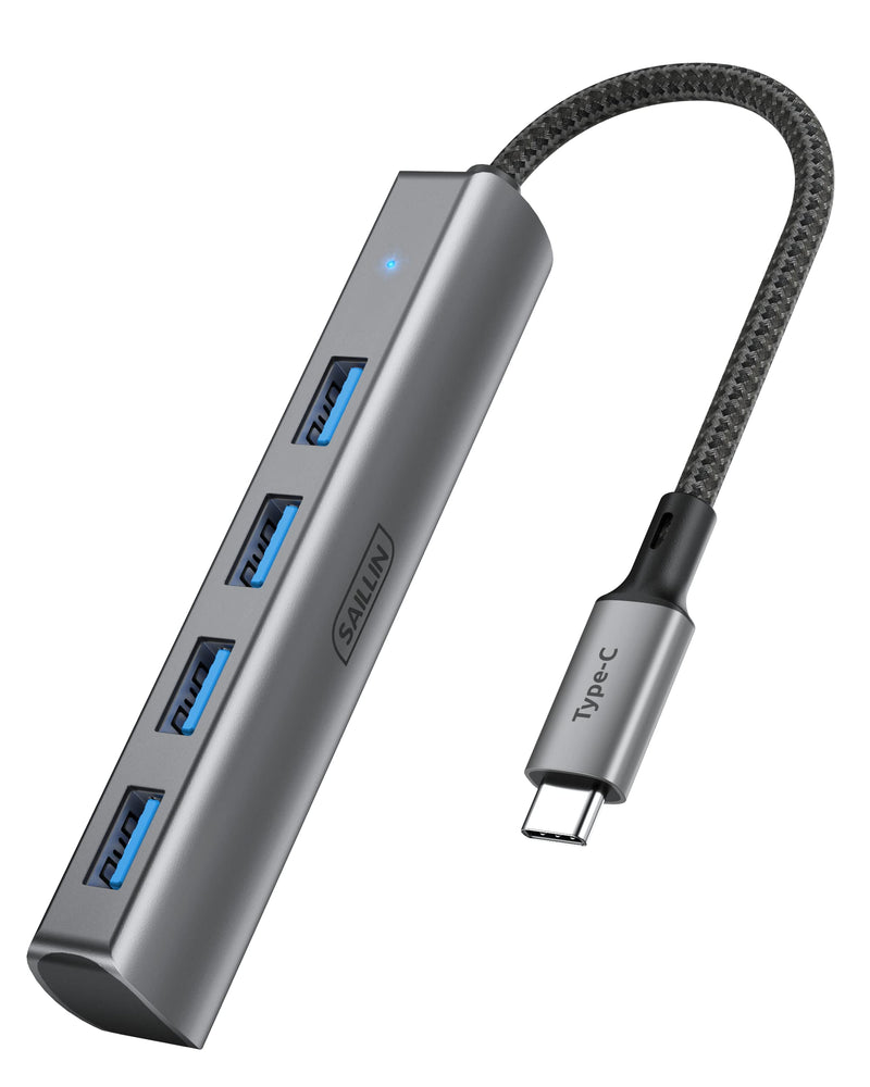 [Australia - AusPower] - USB C to USB Hub 4 Ports, SAILLIN Aluminum Type C to USB Adapter with 4 USB 3.0 Ports, Thunderbolt 3 to USB 3.0 Multiport Adapter Compatible with MacBook Pro/Air, iPad Pro, XPS, Chromebook and More 