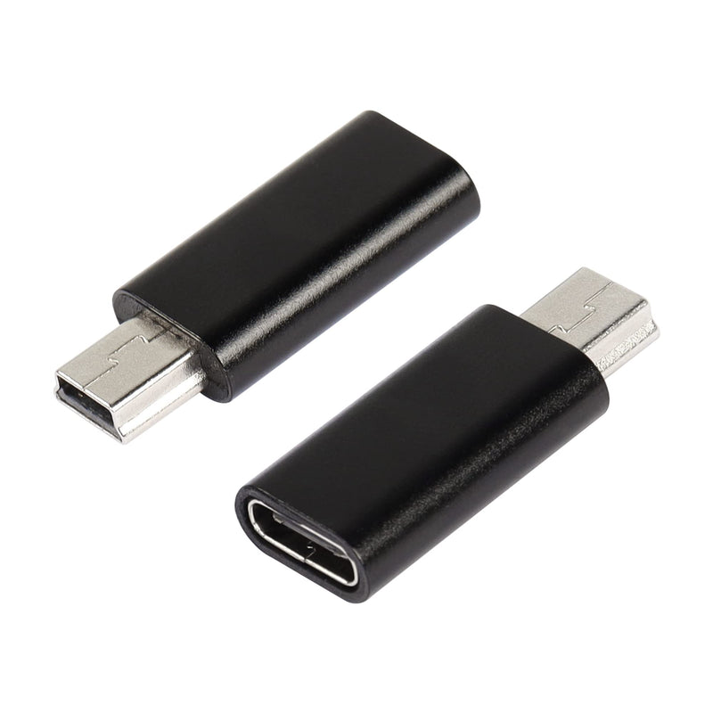 [Australia - AusPower] - CERRXIAN Mini USB to USB C Adapter, Mini USB Male to USB C Female Connecotr Convert Support Charging & Data Sync for Dash Cam, Digital Camera, GPS,etc(Black,2-Pack) 