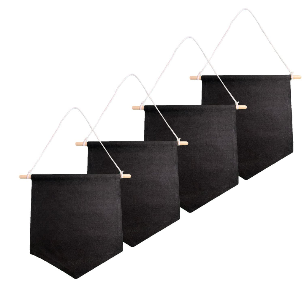 [Australia - AusPower] - 4Pcs Black Blank Cotton Canvas Banner, Pin Wall Display Banner for Decoration, Buttons and Label Collections 