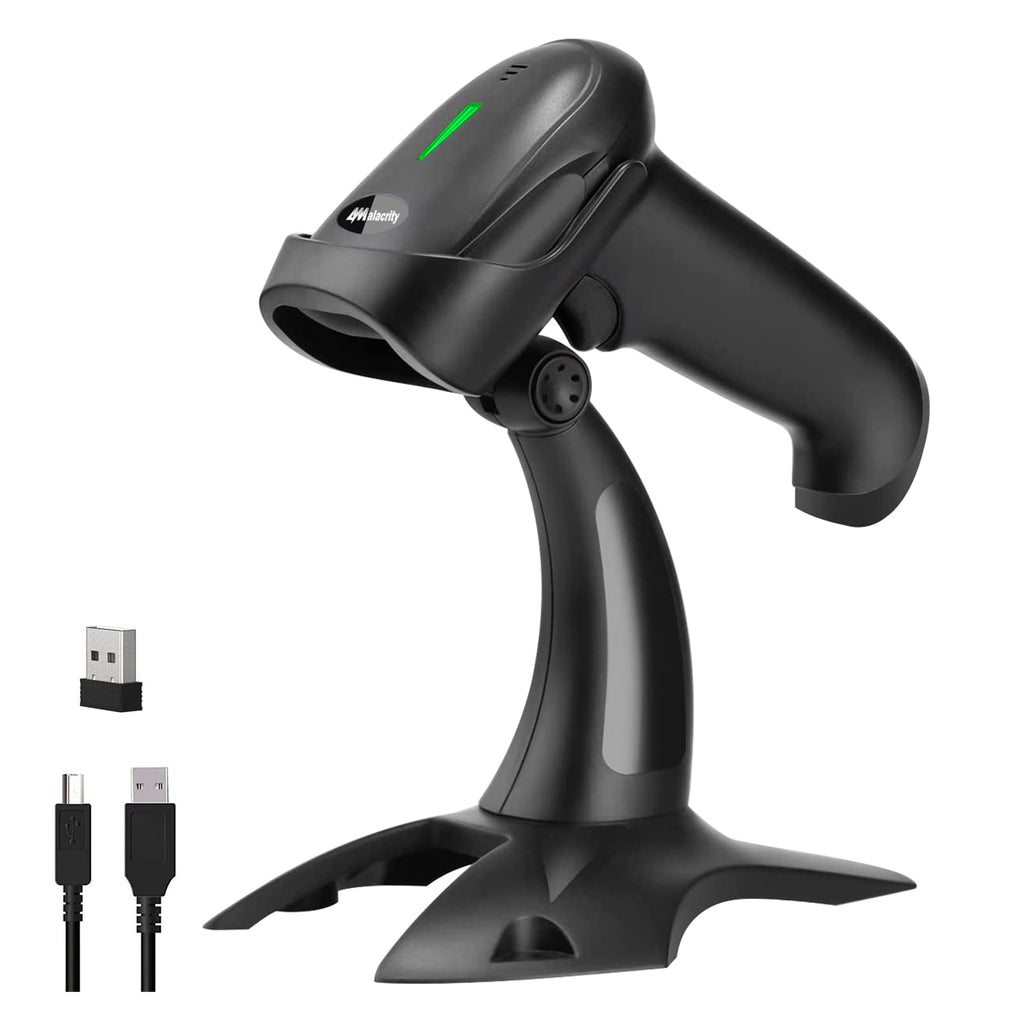 [Australia - AusPower] - USB Bluetooth Barcode Scanner with Stand,Alacrity Handsfree Barcode Scanner Wireless Versatile 3-in-1Rechargeable Cordless 1D Barcode Reader USB Handheld Bar Code Scanner Wireless Inventory Scanner 