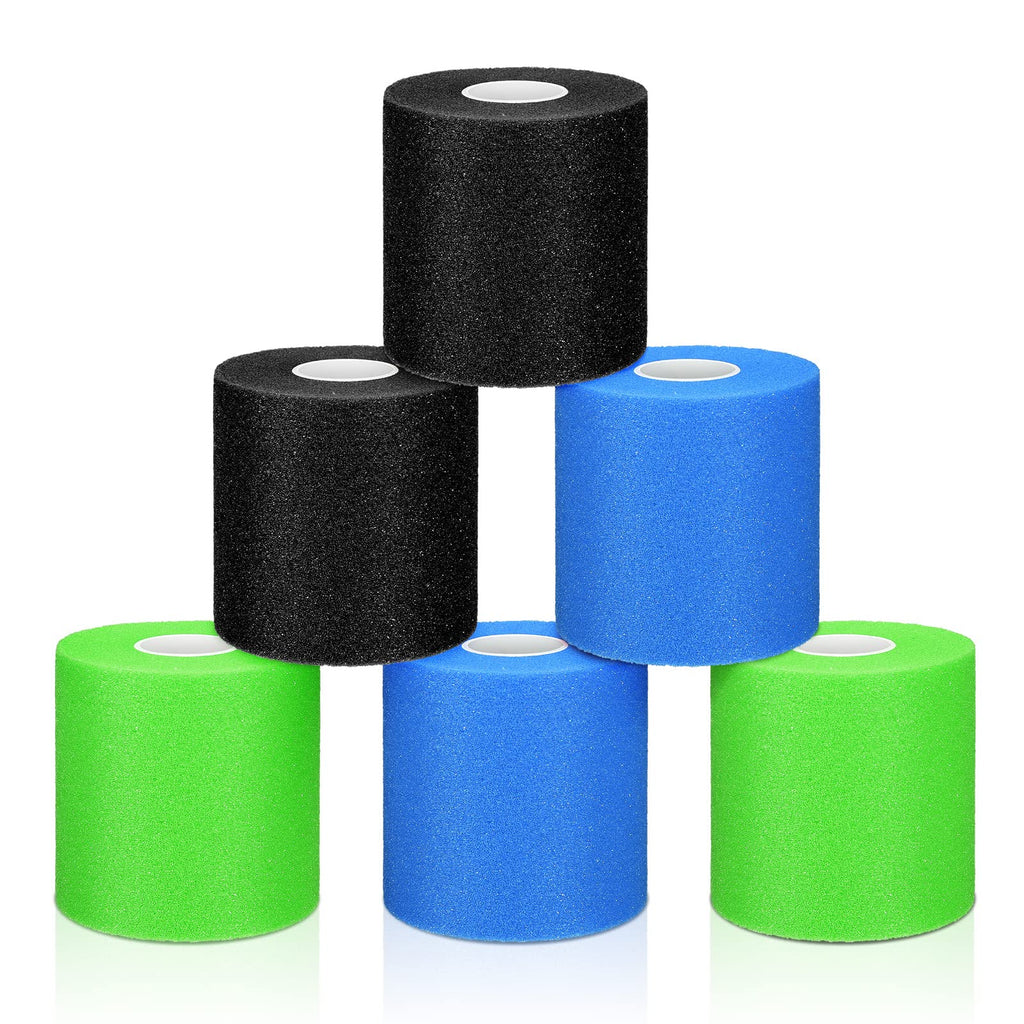 [Australia - AusPower] - 6 Pieces Foam Underwrap Athletic Foam Tape Sports Pre Wrap Athletic Tape Sports Tape for Ankles Wrists Hands and Knees, 2.75 x 30 Yards (Blue, Green, Black) Blue, Green, Black 