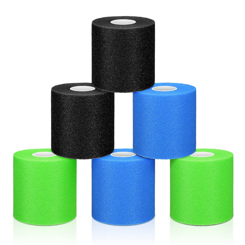 [Australia - AusPower] - 6 Pieces Foam Underwrap Athletic Foam Tape Sports Pre Wrap Athletic Tape Sports Tape for Ankles Wrists Hands and Knees, 2.75 x 30 Yards (Blue, Green, Black) Blue, Green, Black 