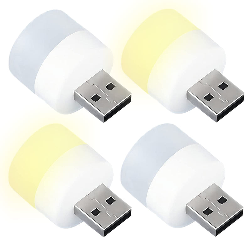 [Australia - AusPower] - DASITON Plug in LED Night Light Mini USB LED Light Flexible USB LED Ambient Light Mini USB LED Light, LED Portable car Bulb, Indoor, Outdoor, Reading, Sleep(2White+2Yellow) 2white+2yellow 
