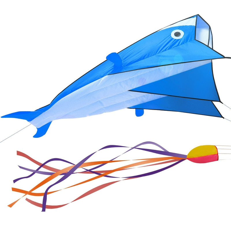[Australia - AusPower] - Large Blue Dolphin Kite, Frameless Soft Parafoil Giant 3D Kite IMAGE Breeze Beach Kites for Outdoor, Beach 