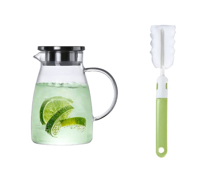 [Australia - AusPower] - Glass Pitcher with Lid, Water Pitcher With Handle, Heat Resistant Glass Carafe For Hot and Cold Water, Juice, Tea, Fridge (41oz/1200ml) 41oz/1200ml 