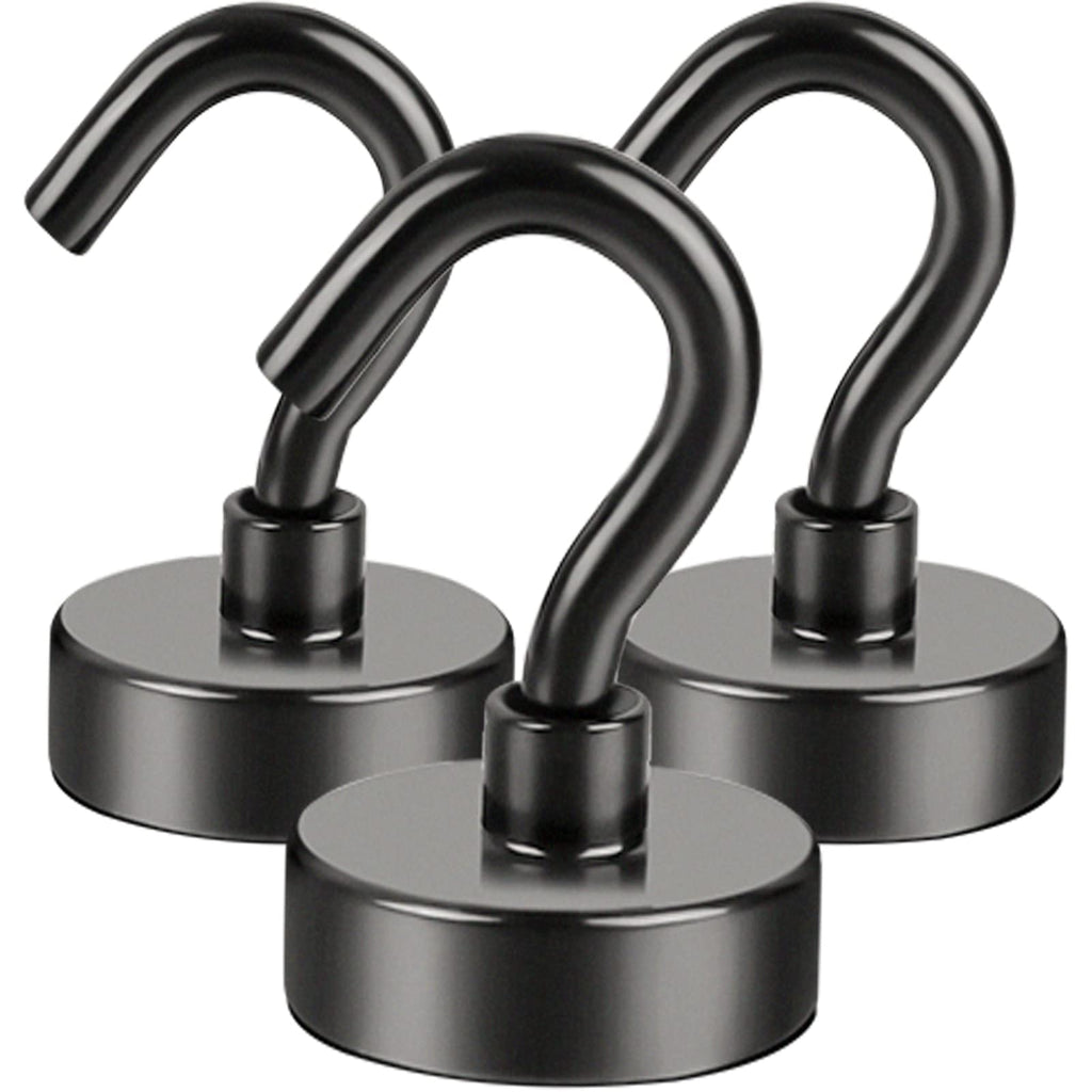 [Australia - AusPower] - DIYMAG Black Magnetic Utility Hooks, 22Lbs Heavy Duty Rare Earth Neodymium Magnet Hooks with Nickel Coating for Kitchen, Cruise, Classroom, Workplace, Office and Garage etc, Pack of 3 