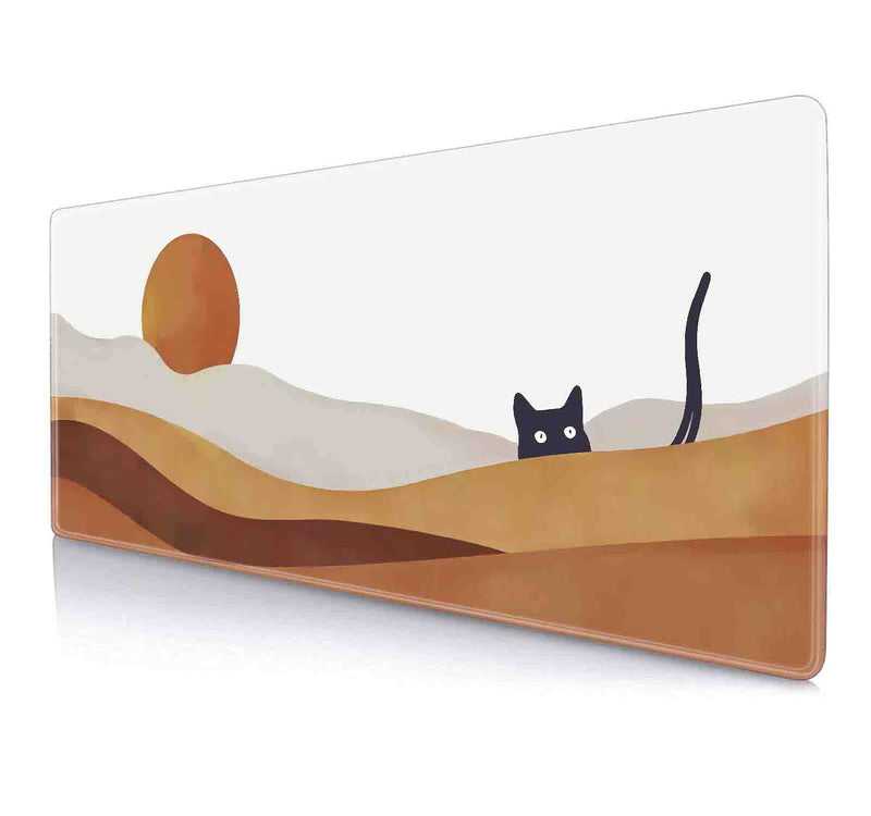 [Australia - AusPower] - Large Gaming Mouse Pad, Desk Pad, Keyboard Mouse Mat Non-Slip Mousepad Rubber Base and Stitched Edges for Laptop Computer Office Desk Accessories, 31.5 X 11.8 Inch, Sunrise Mountain Black Cat 