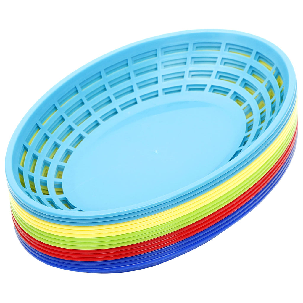 [Australia - AusPower] - Youngever 15 Pack Plastic Fast Food Baskets, Oval Food Baskets, Food Baskets for Popcorn, Chips, Snacks, 5 Assorted Colors 