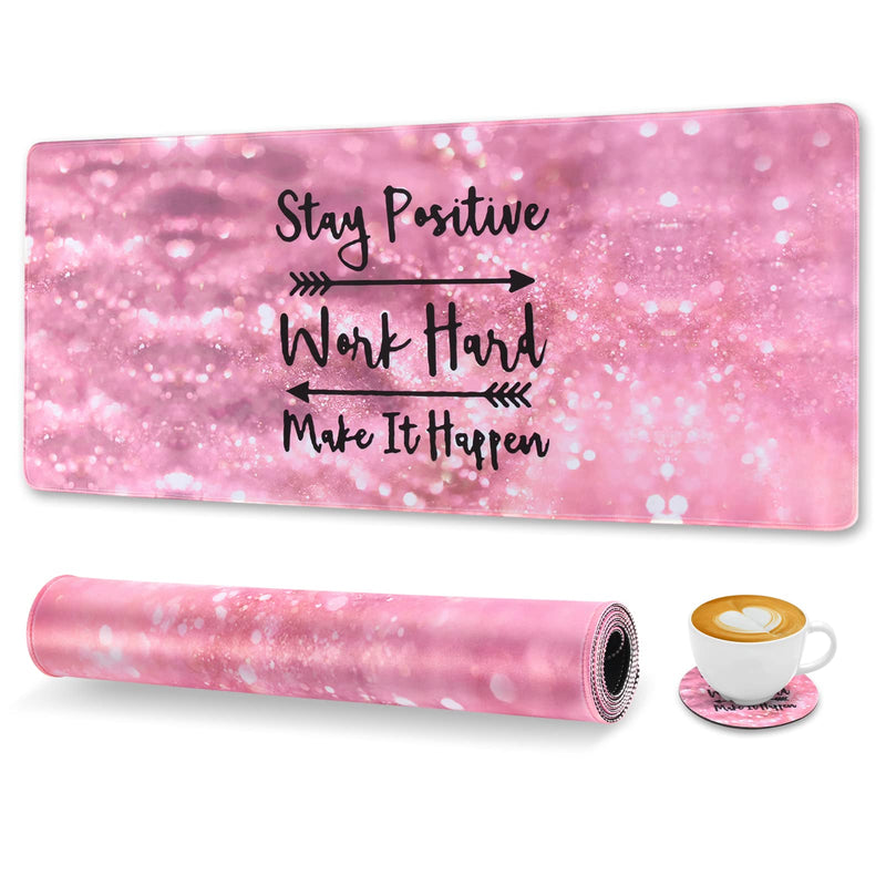 [Australia - AusPower] - Inspirational Quote Mouse Pad, DINKY Stable Non-Slip Rubber Base Mousepads, Large Mouse Mat with Stitched Edge, Keyboard Mouse Mat Desk Pad for Office, Home(Pink Stay Positive) Pink Stay Positive 