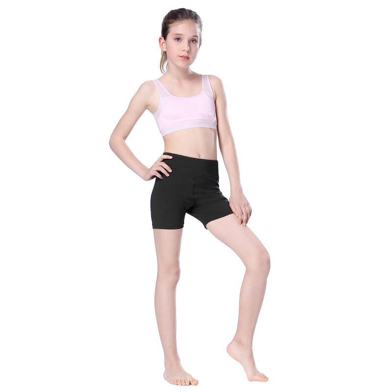 [Australia - AusPower] - MIVEI Girls' 4" Volleyball Dance Shorts - Youth Sports Yoga Gym Biker Running Kids Athletic Spandex Short with Back Pocket Black X-Small 