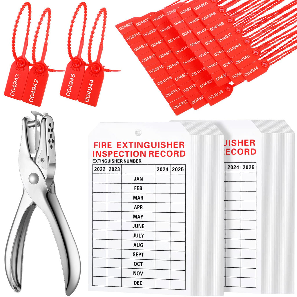 [Australia - AusPower] - 101 Pieces Monthly Fire Extinguisher Inspection Tags 2022 Maintenance Tags and Plastic Tamper Seals Numbered Security Tags with Handheld Hole Puncher (Red, White, 5 x 3.3 Inch) Red, White 