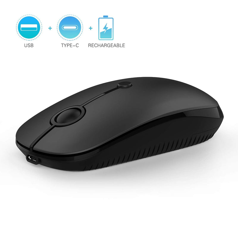[Australia - AusPower] - Type C Wireless Mouse, Dual Mode 2.4Ghz Rechargeable Slim Wireless Mouse with Nano USB and Type C Receiver for PC Laptop, MacBook Pro, MacBook Air, iMac and More-MS05 (Black) 
