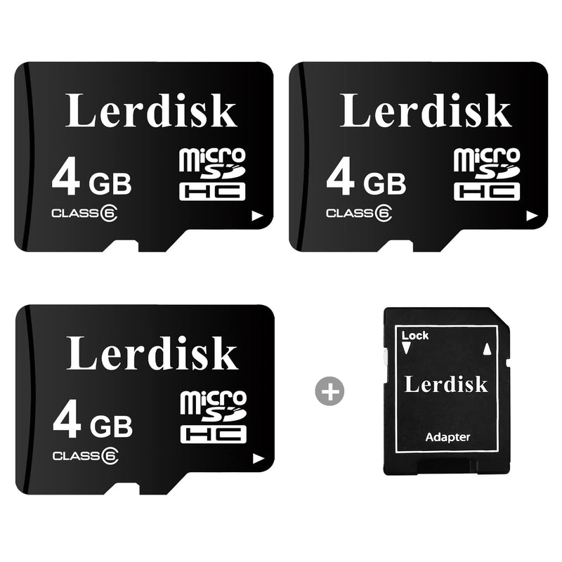 [Australia - AusPower] - Lerdisk Factory Wholesale 3-Pack Micro SD Card 4GB Class 6 MicroSDHC in Bulk with SD Adapter Produced by 3C Group Authorized Licencee (4GB) 4GB Class6 