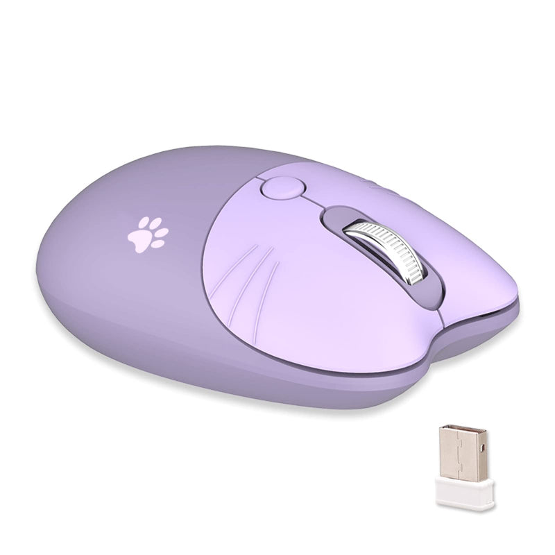 [Australia - AusPower] - Cute Cat Wireless Mouse, Silent Mouse, 2.4G Wireless Mice, Candy Colors, Kawaii Mouse for Girls and Kids (Purple) Purple 
