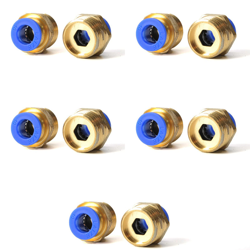 [Australia - AusPower] - Heyiarbeit 10Pcs Push to Connect Tube Fitting 10mm Tube OD x R1/2 NPT Male Straight Pneumatic Quick Connect Fitting s for PETF Tube 