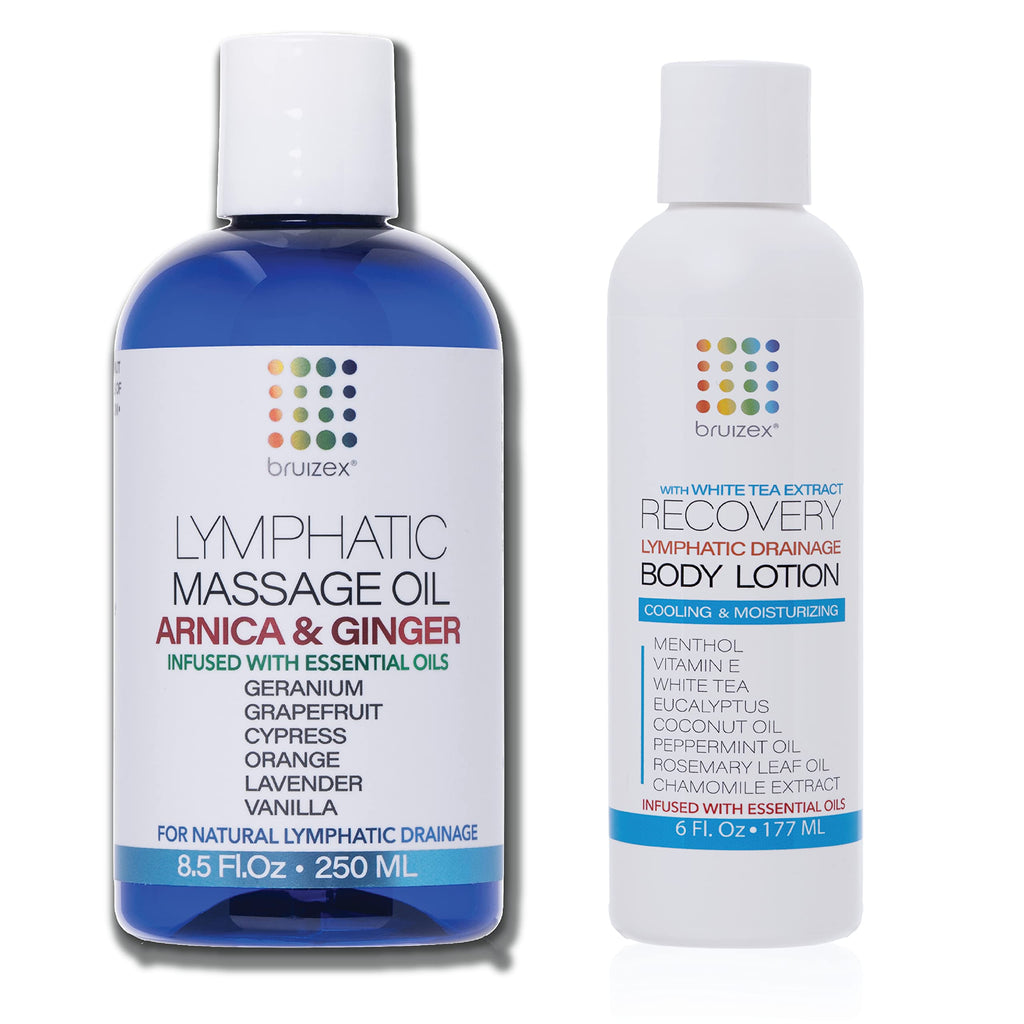 [Australia - AusPower] - Lymphatic Massage Ginger Oil with Arnica and Lotion for Manual Lymphatic Drainage, Post Surgery Recovery, Lymphedema, Lipedema, Liposuction, 360 Lipo, BBL, Lipo Foam and Massager 