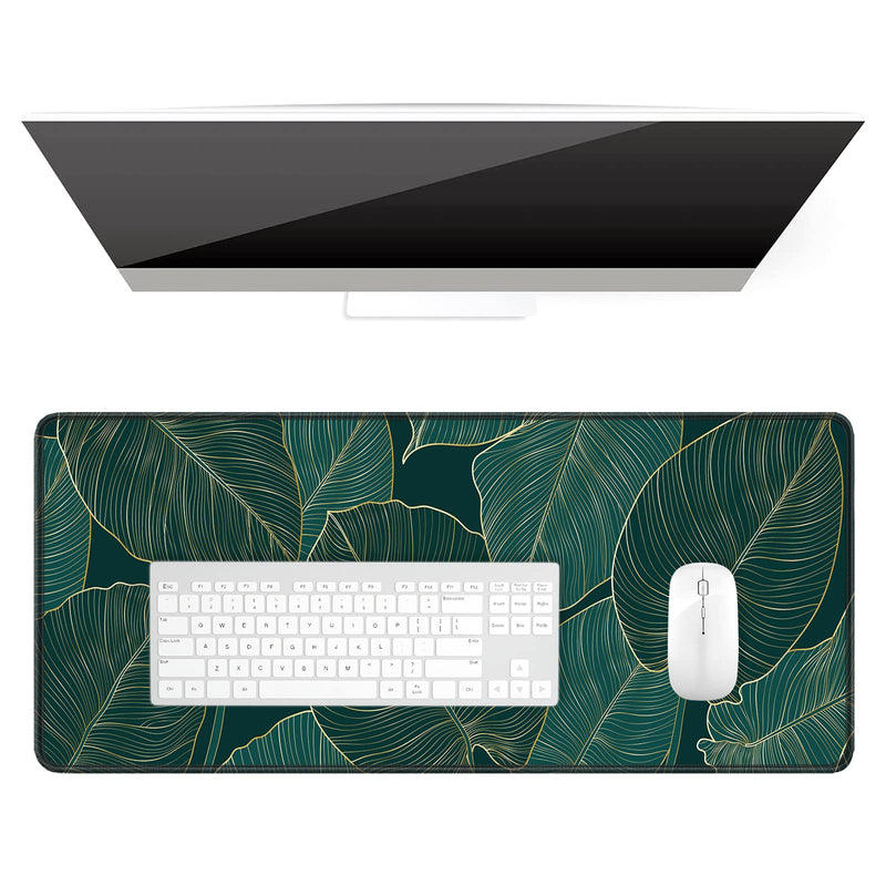 [Australia - AusPower] - Auhoahsil Desk Pad, XL Extended Large Gaming Mouse Pad 31.5 x 11.8 Inch, Waterproof Mousepad with Stitched Edge, Non-Slip Computer Keyboard Laptop Mat for Women Men Office Work, Teal Tropical Leaves 