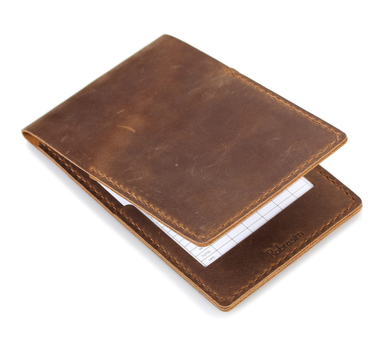 [Australia - AusPower] - Robrasim Handmade Leather Yardage Book Cover, Leather Golf Scorecard Holder with Built-in Pencil Loop Brown 