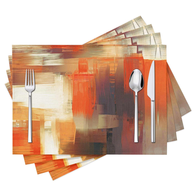 [Australia - AusPower] - Modern Art Placemats Set of 4 Orange Abstract Painting Place Mats Washable Linen Placemat for Kitchen Dining Table Home Party Decor 18x12 Inches 