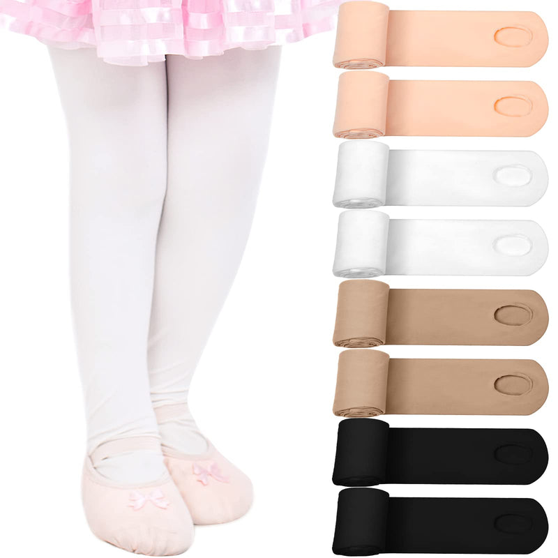 [Australia - AusPower] - 8 Pairs Girls Ballet Tights Soft Dance Tights for Toddler Convertible Footless Tights with Hole Tights, 4 Colors 6-9 Years 