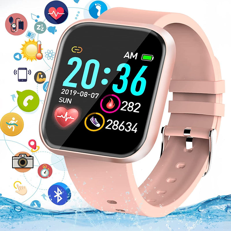 [Australia - AusPower] - Pradory Smart Watch, Fitness Watch Activity Tracker with Blood Pressure Heart Rate Monitor IP67 Waterproof Bluetooth Smartwatch Touch Screen Sports Tracker Watch for iOS Phones Android Women Men Pink 2022 Blood Pressure Smart Watch Pink 