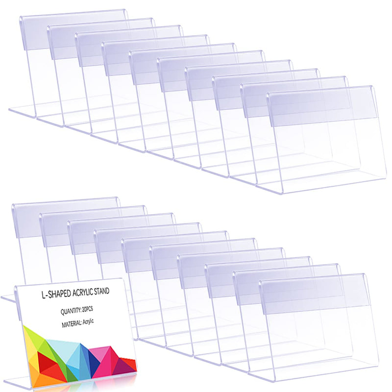[Australia - AusPower] - 20 Pcs Clear Acrylic Sign Display Holder with Vertical Slanted Back, L Shape Clear Price Sign Stands Name Card Label Counter Top Stand for Restaurants Hotels Stores (75mm x 55mm) L Shape 1 
