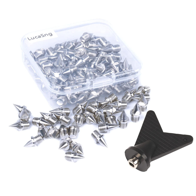 [Australia - AusPower] - 1/4 Inch Track Spikes, 110pcs Stainless Steel Pyramid Shoe Spikes with Spike Wrench for Track and Cross Country,Replacement Spikes for Sprint Sports Short Running Shoes Silver 
