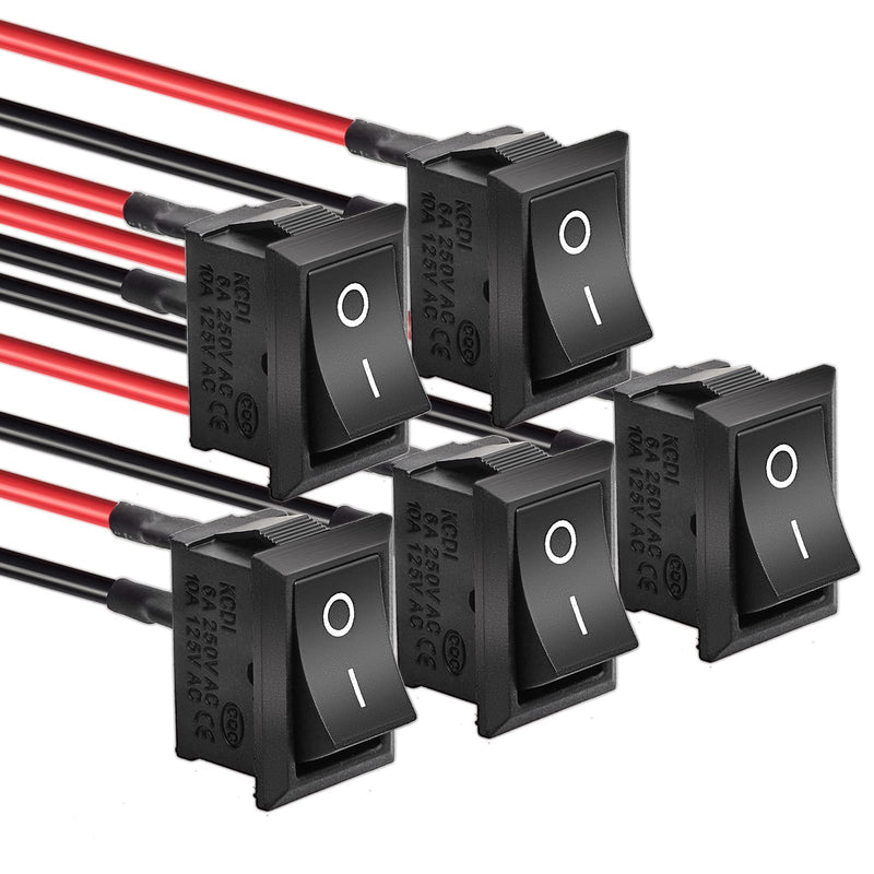 [Australia - AusPower] - QTEATAK KCD1-01 On/Off Pre-Wired 2 Pin Position Snap 10A/125V, 6A/250V Boat Rocker Switch-5Pack Black-Wired 