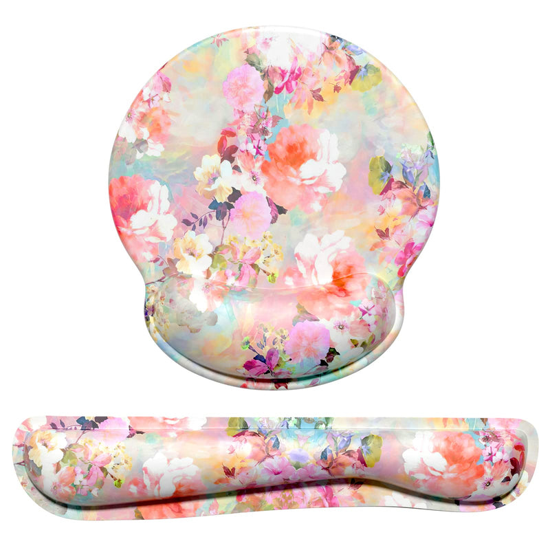 [Australia - AusPower] - Dapesuom Keyboard Wrist Rest and Mouse Pad with Support, Memory Foam Rests for Set, Ergonomic Non Slip Base Easy Typing & Pain Relief, Peonies Floral, Pink Floral Pink Peonies Floral 