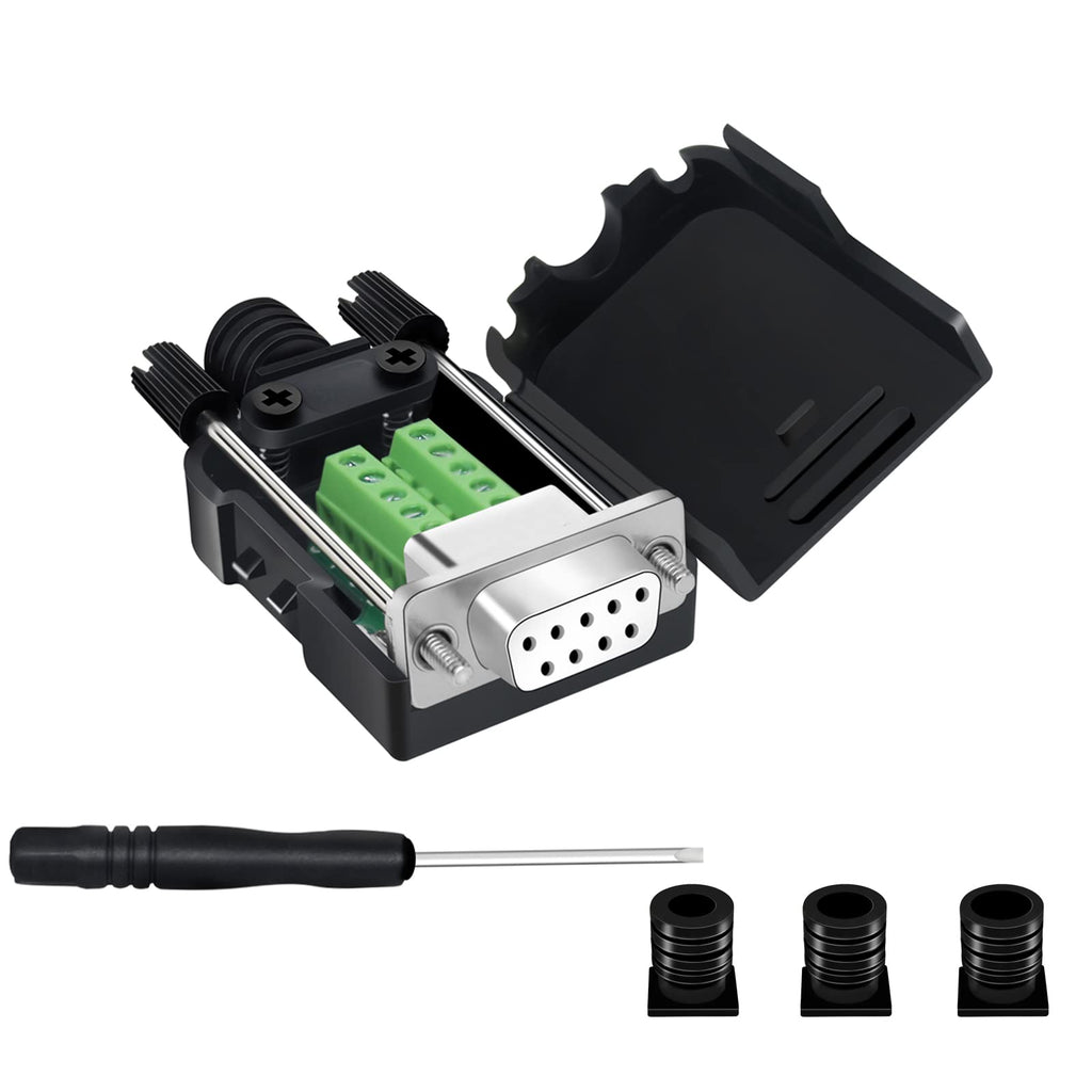 [Australia - AusPower] - DB9 Breakout Connector ,DB9 Solderless RS232 D-SUB Female Serial Adapters 9-Pin Port White Adapter to Terminal Connector Signal Module with case Female Connector 