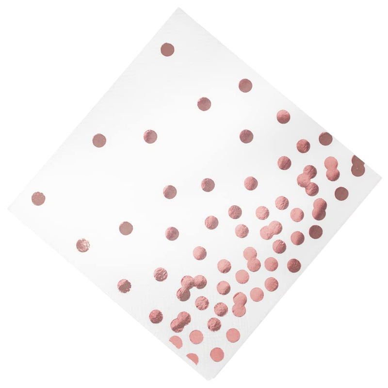 [Australia - AusPower] - BeBesta 80 Pack of White Paper Cocktail Napkins with Gold Foil Polka Dot Confetti，Polka Dot Party Supplies(5 x 5 in，3-ply) (Rose gold) Rose gold 