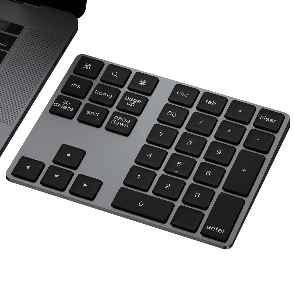 [Australia - AusPower] - Bluetooth Number Pad, Aluminum Rechargeable Numeric Keypad Wireless 34-Keys Number Keyboard Shortcut Keypad Numpad Data Entry Compatible for iMac Windows, MacBook Air/Pro and Laptop etc. Deep Black 