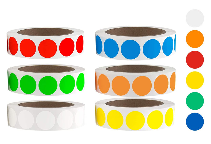 [Australia - AusPower] - SHYGO® 1“ Circle Dot Stickers Color Coding Labels, 3000PCS(6 Rolls,500 Labels/Roll) Red Orange Yellow Green Blue White 