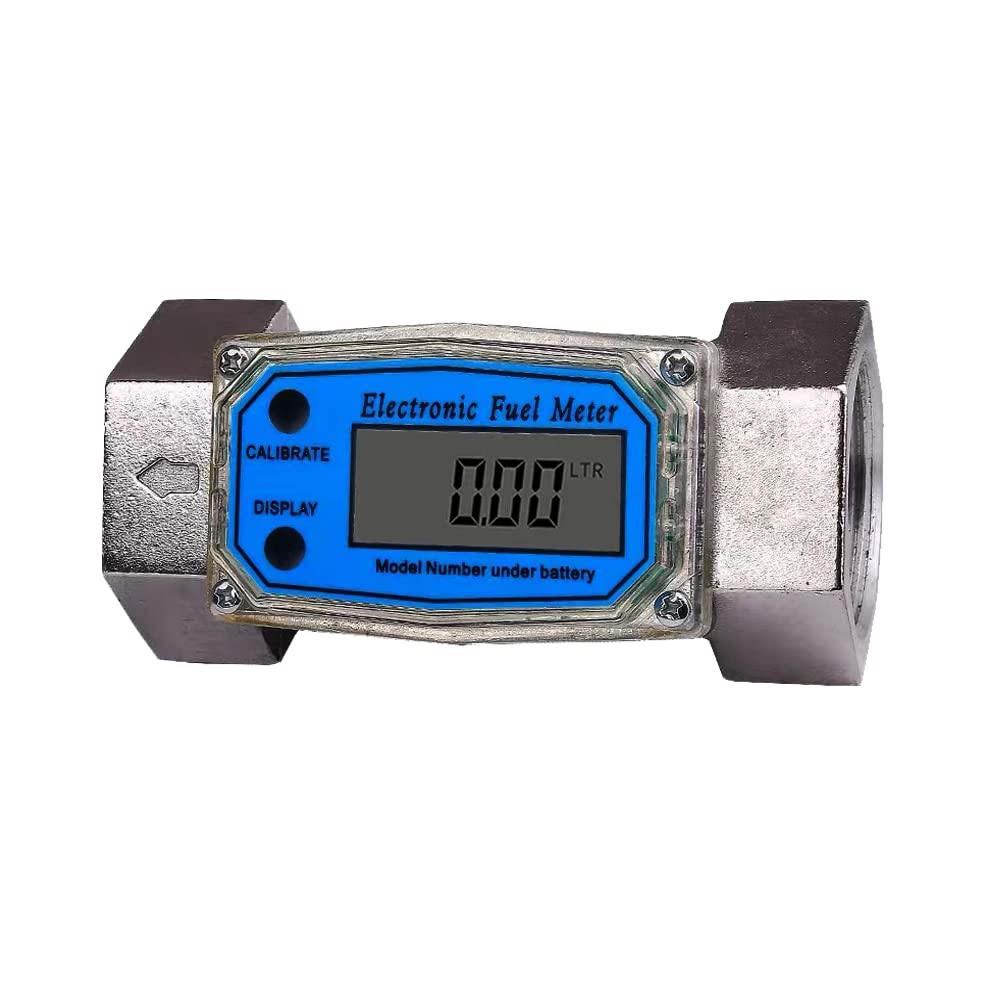 [Australia - AusPower] - LELUKEE 1.5Inch Digital Fuel Turbine Aluminum Flowmeter with LCD Display,1.5″ FNPT Inlet/Outlet (40-280 LPM)-Unit of Measurement Support L/GAL/PTS/QTS (1.5inch) 