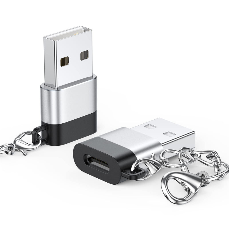 [Australia - AusPower] - USB C Female to USB Male Adapter 2 Pack, USB A Male to USB C Female Cable Converter with Keychain, USBC Type C Connector Charge & Data Sync for Laptop Car Charger Headphone Computer Hub etc. Silver+Black 