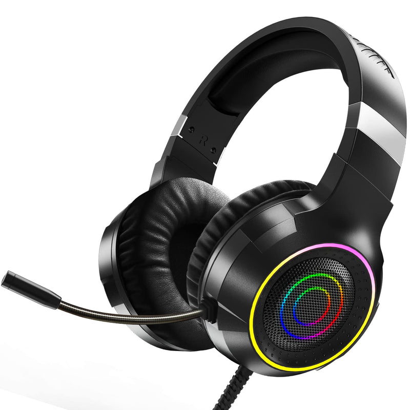 [Australia - AusPower] - CHAFON RGB Gaming Headset with Mic for Xbox One, PS4, PS5, Over-Ear Headphones with Stereo Surround Sound, Dynamic RGB Light, Memory Foam Earcups, Noise Canceling Mic for PC, Laptop, Phone 