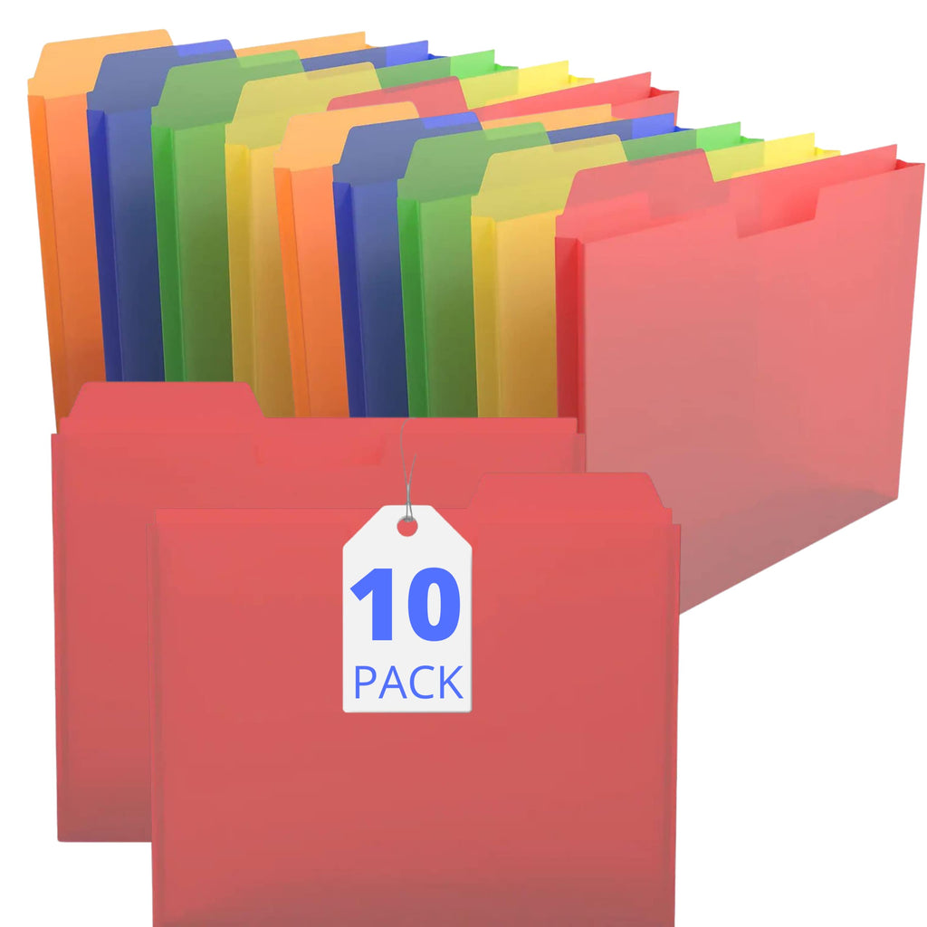 [Australia - AusPower] - 1InTheOffice File Folders Plastic, Colored File Folder, Reinforced File Folders, Plastic File Pockets, Letter Size, Assorted Colors, 10 Pack 