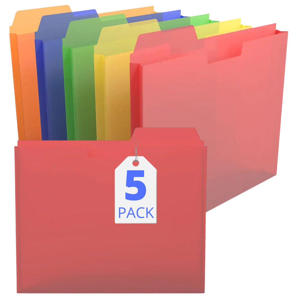 [Australia - AusPower] - 1InTheOffice File Folders Plastic, Colored File Folder, Reinforced File Folders, Plastic File Pockets, Letter Size, Assorted Colors, 5 Pack 