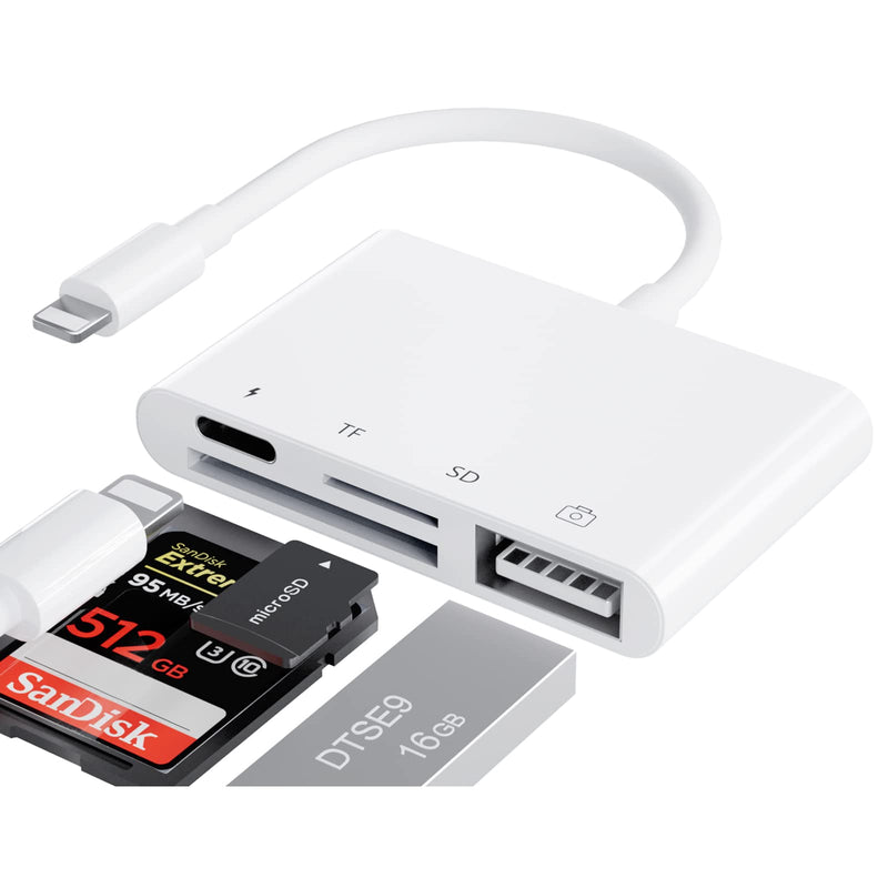 [Australia - AusPower] - SD Card Reader for iPhone/iPad,SD TF Reader for iPhone/iPad,4 in 1 USB OTG Camera Connection Kits with SD TF Card Reader and Charge Adapter Compatible iPhone/iPad,Support iOS 15. 4 in 1 USB Adapter 