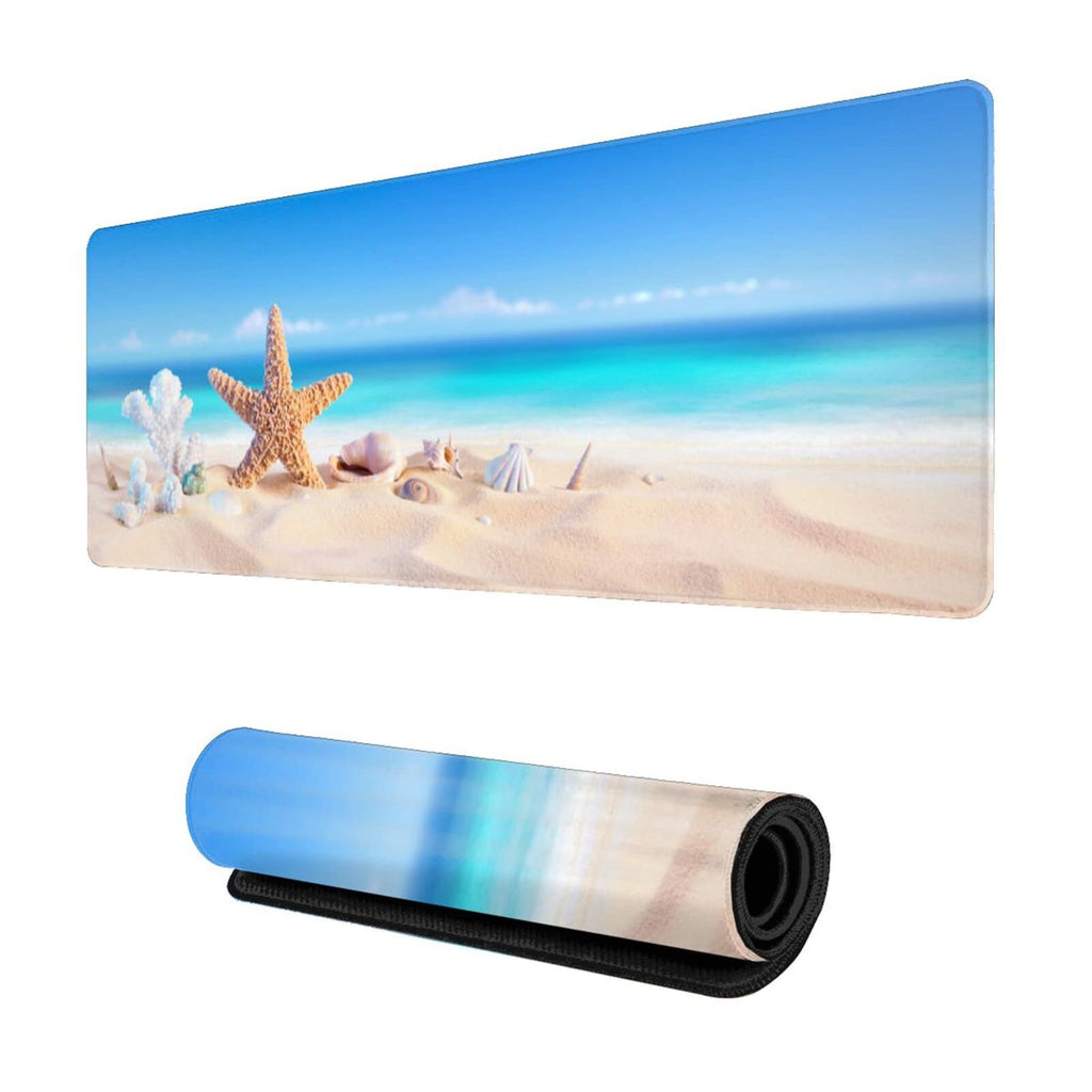 [Australia - AusPower] - Beach Gaming Mouse Pad XL, Extended Large Full Desk Mousepad 31.5 X 11.8 Inch, Waterproof Big Mouse Pad with Stitched Edge, Non-Slip Long Keyboard Mat for Office & Home Caburywe Beach Mouse Pads 