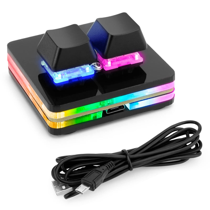 [Australia - AusPower] - Ecarke Black 2-Key Gaming Keyboard USB Mini 2-Key Keyboard Mechanical Gaming PC Keyboards, Programming Macro with Software OSU HID Standard Keyboard(Upgrade Cherry Shaft & RGB LED) 