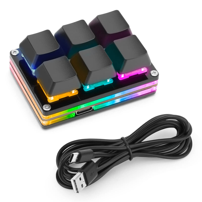 [Australia - AusPower] - Ecarke Black White 6-Key Gaming Keyboard, USB Mini 6-Key Keypad Mechanical Gaming PC Keyboards Programming Macro with Software OSU HID Standard Keyboard.(Upgrade Cherry Shaft & RGB LED) 