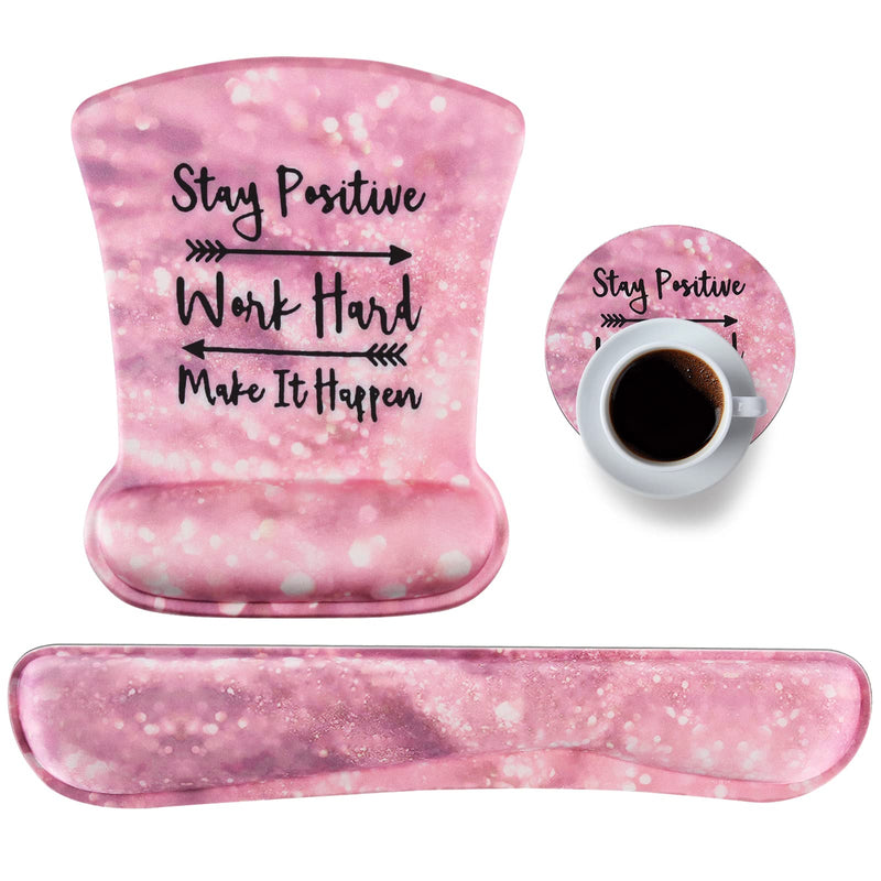 [Australia - AusPower] - Ergonomic Mouse Pad with Wrist Support Gel, DINKY Upgraded Keyboard Wrist Rest Pad Set, Lovely Coaster with Non-Slip PU Base Mouse Pads for Working, Gaming and Family (Pink Letters) Pink Letters 