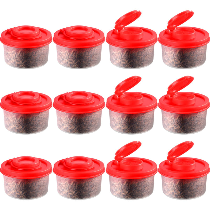 [Australia - AusPower] - Set of 12 Salt and Pepper Shakers with Red Covers Airtight Mini Salt Shaker Plastic Travel Spice Kit Reusable Pocket Salt Holder Clear Mini Seasoning Containers for Kitchen Camping Lunch Boxes Travel 