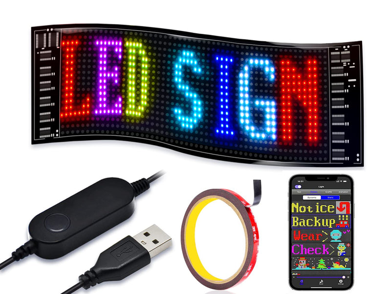 [Australia - AusPower] - GOTUS LED Sign for Car,Scrolling LED Sign,Flexible LED RGB Color Sign,14.7FT Cable,Bluetooth APP,DIY Design Animations,Text, Graffiti (14.6''x3.6'') 14.6''x3.6'' 