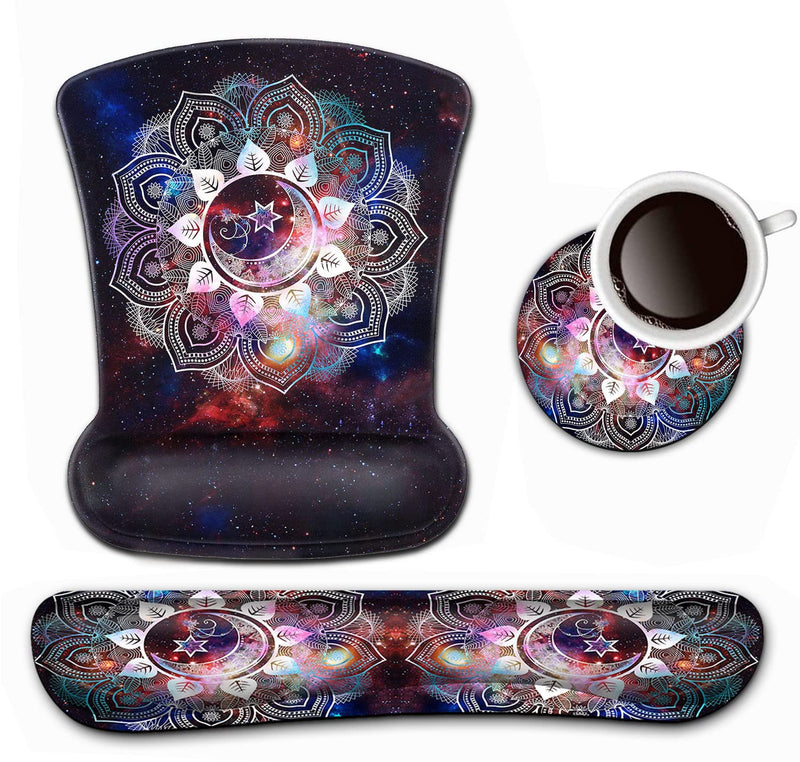 [Australia - AusPower] - Keyboard Wrist Rest and Mouse Pad Wrist Support Set ,Starry Sky Bohemian Mandala Ergonomic Gel Mouse Pad ,Easy Typing Pain Relief, Memory Foam Keyboard Mousepad Set with Coasters Bf-mouse Pad-3-2 