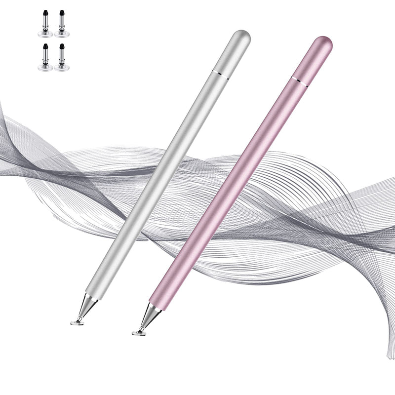 [Australia - AusPower] - Stylus Pens for Touch Screen(2pcs), Luntak High Sensitivity Pens for iPad,iPad Pencil Compatible with /Apple/iPhone/iPad/Android/Microsoft Tablets and More Capacitive Touch Screens-Pink/Sliver 