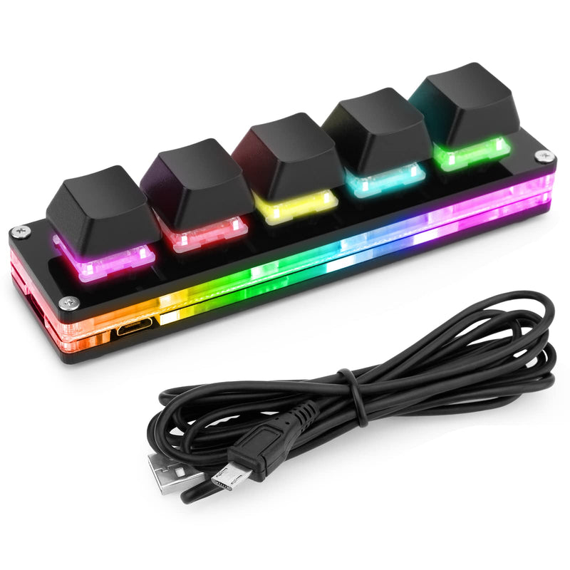 [Australia - AusPower] - Ecarke Black 5 Keys Mini Macro Mechanical Keyboard Gaming Keypad with USB Data Cable for Windows Mac OSU HID Standard KeyboardUpgrade Cherry Shaft（Upgrade Cherry Shaft & RGB LED） 
