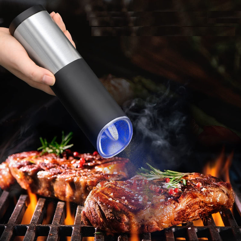 [Australia - AusPower] - ABoolon Electric Gravity Salt and Pepper Grinder 2 in 1 with Adjustable Coarseness,Stainless Steel Automatic Pepper Mill One Hand Operated,Battery Powered with Blue Light 